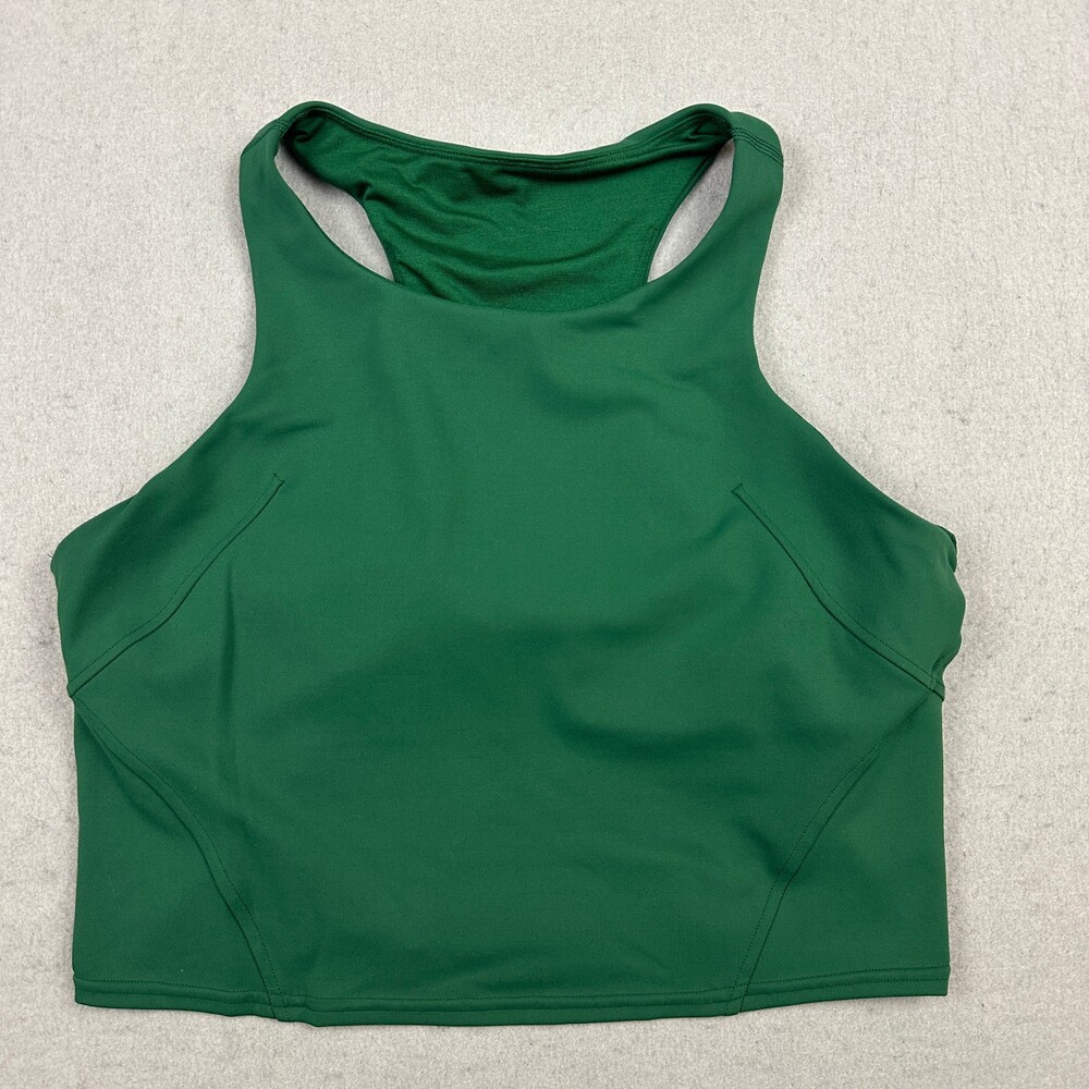 Lululemon Sports Bra Women 12 Green Solid Crop Racerback High Neck Yoga Gym